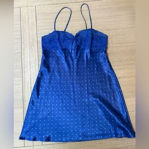 Morgan Taylor blue polka dot lace slip dress